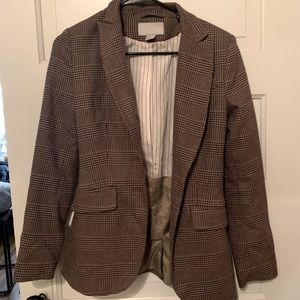 H&M brown houndstooth fitted wool blend blazer
